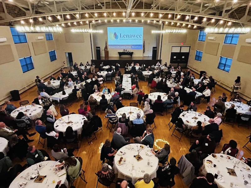Community fundraising dinner event hosted in the main hall at Adrian Armory Events Center in Lenawee County.