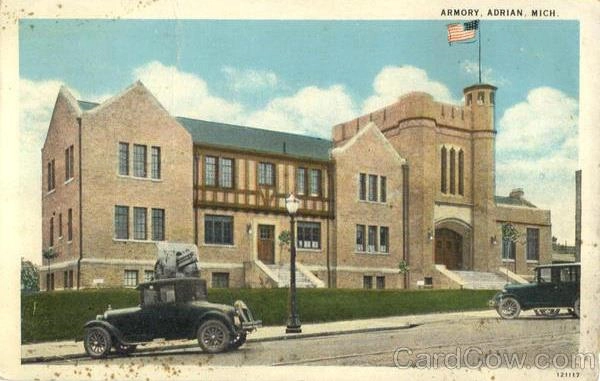 Historical photo of postcard printed of Adrian Armory