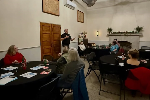 Small group networking event in the Adrian Armory